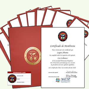 PERSONALIZED CERTIFICATES PREPARED BY NATIONAL AWARDS WITH RED COVERS (MINIMUM ORDER 10) - FREE MEMBERSHIP CARDS