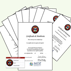 10 CERTIFICATES WITH SHH & AATSP SEALS WITH LINES - FREE MEMBERSHIP CARDS